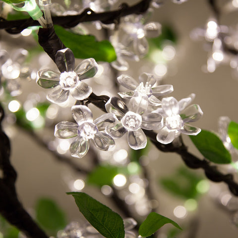 White LED Cherry Blossom Branches with Leaves